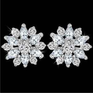 NEW Marquise Round Cut Cz Diamond zirconia, Silver Flower Cluster Stud Earring